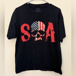 Sons of Anarchy Grim Reaper Flag Tee L | Distressed Graphic Biker Shirt